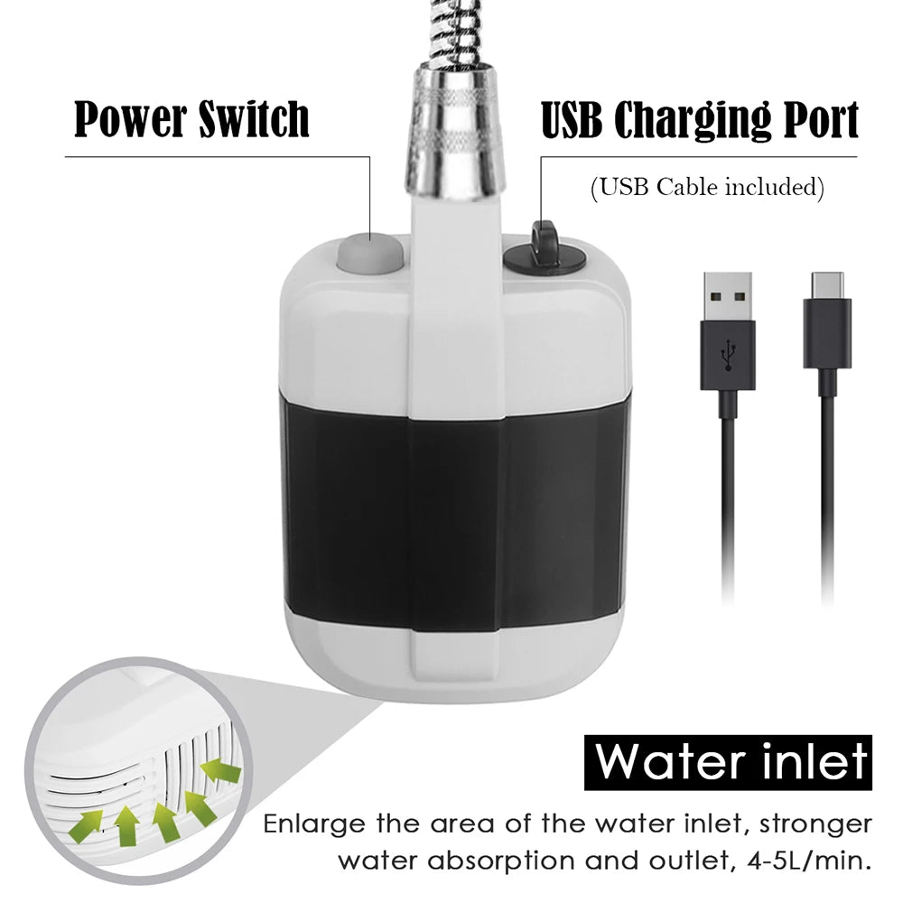 Rechargeable Shower Portable Camping Shower Head Bathing 3.7V Pump 4.9Ft for Outdoor Travel Hiking Beach Pet Cleaning Equipment