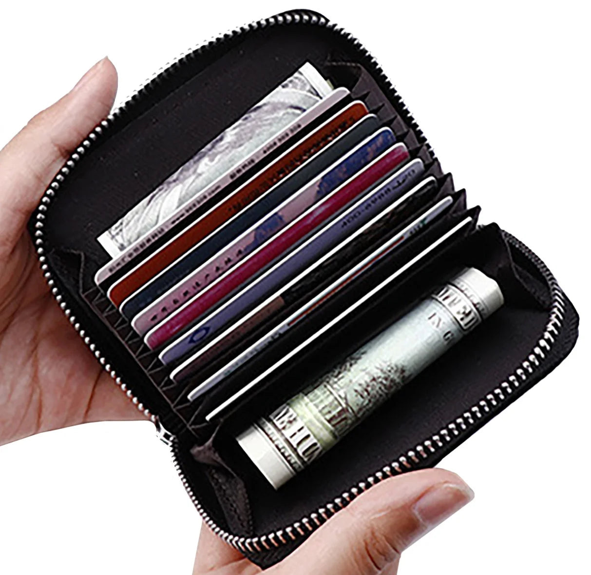 - Accordion Style 11 Credit Cards Wallet Palm Sized Unisex Adult - Black