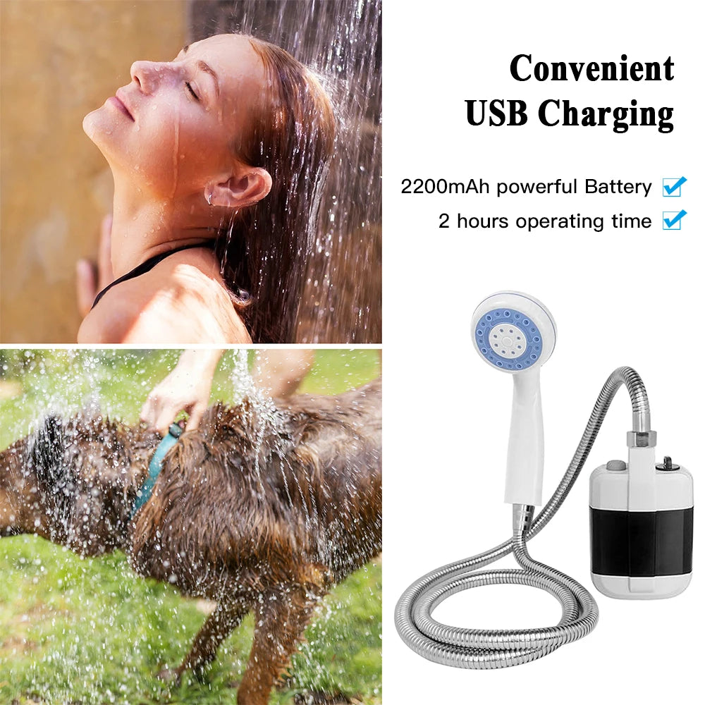Rechargeable Shower Portable Camping Shower Head Bathing 3.7V Pump 4.9Ft for Outdoor Travel Hiking Beach Pet Cleaning Equipment