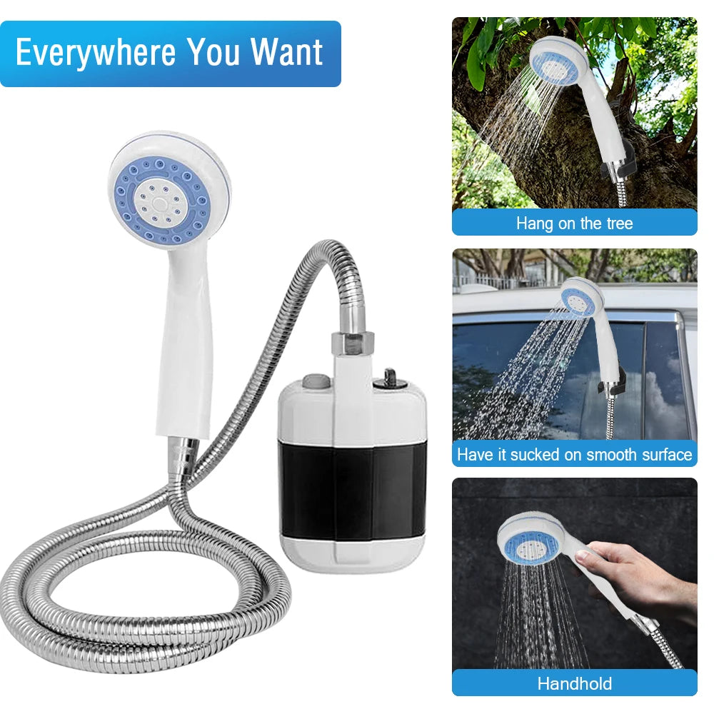 Rechargeable Shower Portable Camping Shower Head Bathing 3.7V Pump 4.9Ft for Outdoor Travel Hiking Beach Pet Cleaning Equipment