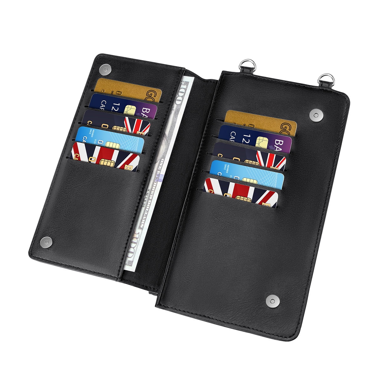 Leather Crossbody Cell Phone Case with Wallet for Universal Phones, Black