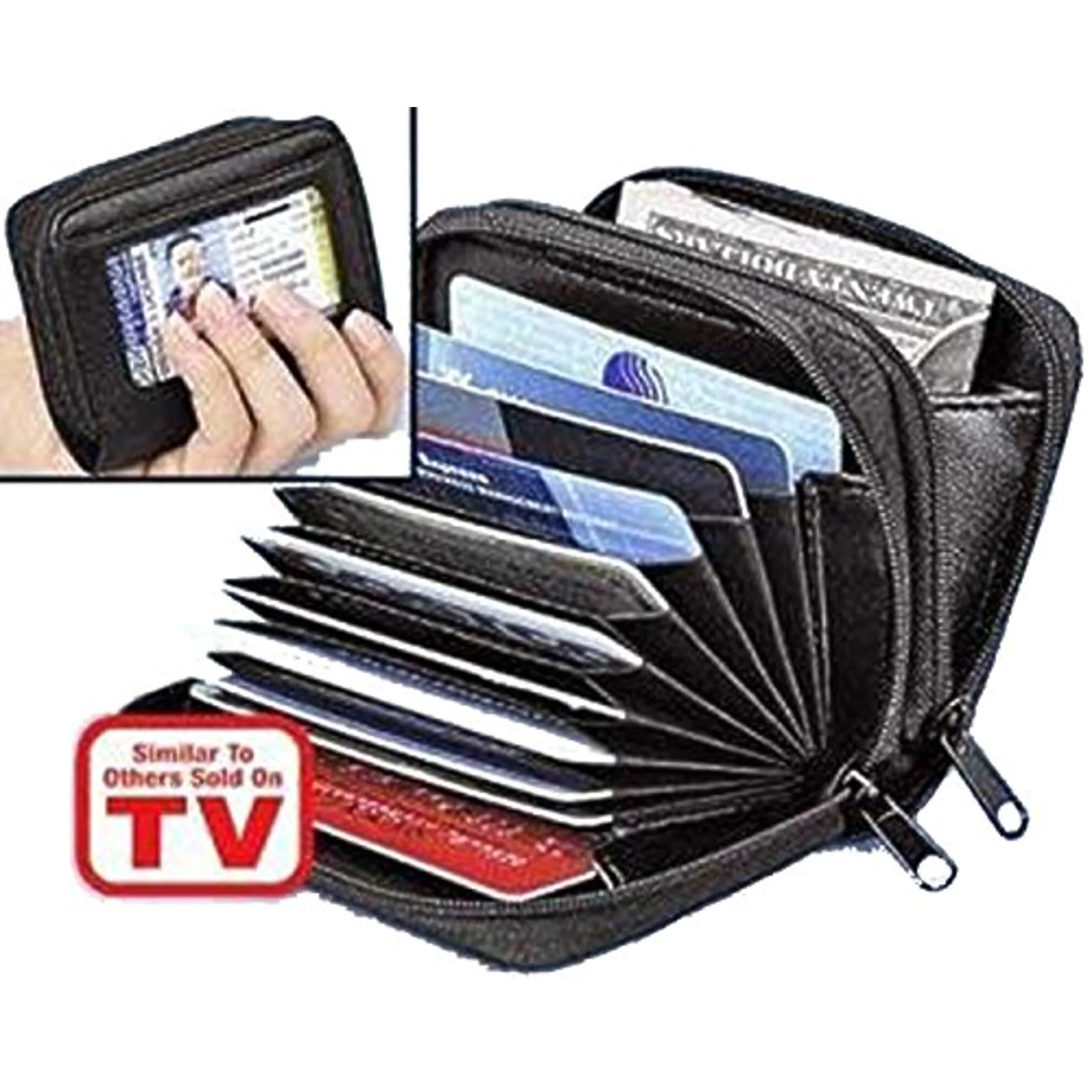 - Accordion Style 11 Credit Cards Wallet Palm Sized Unisex Adult - Black