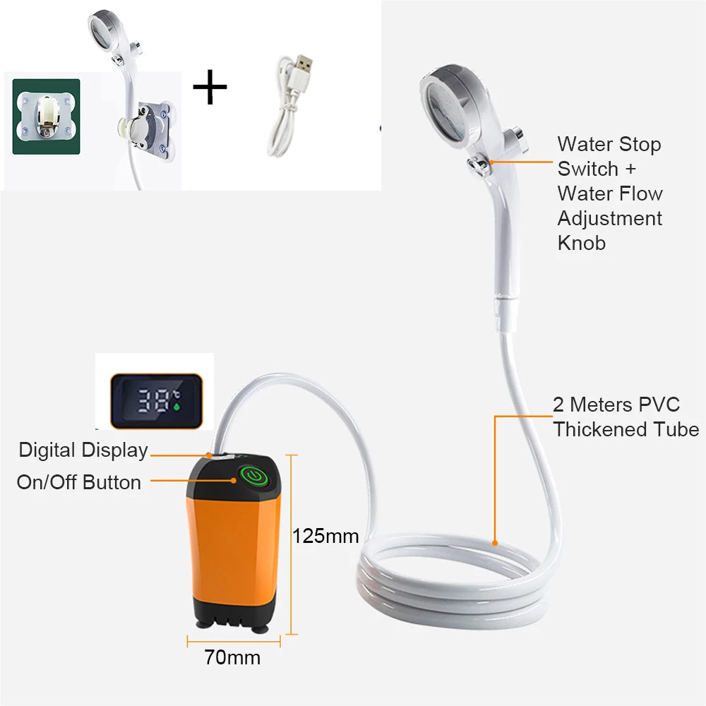 Rechargeable Shower Portable Camping Shower Head Bathing 3.7V Pump 4.9Ft for Outdoor Travel Hiking Beach Pet Cleaning Equipment
