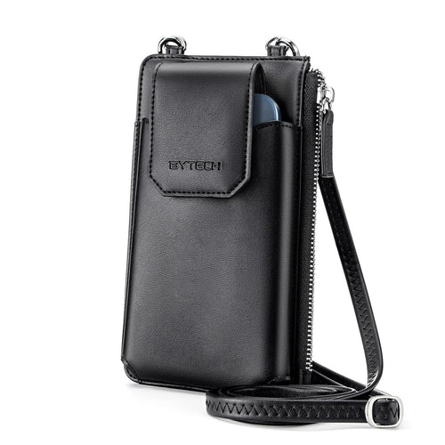 Leather Crossbody Cell Phone Case with Wallet for Universal Phones, Black